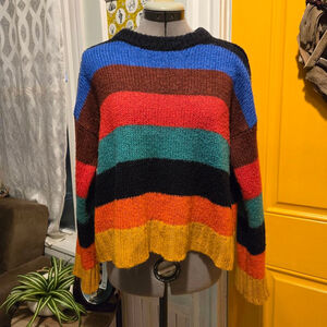 Urban Outfitters XS Striped Colorblock Fuzzy Oversized Crop Sweater